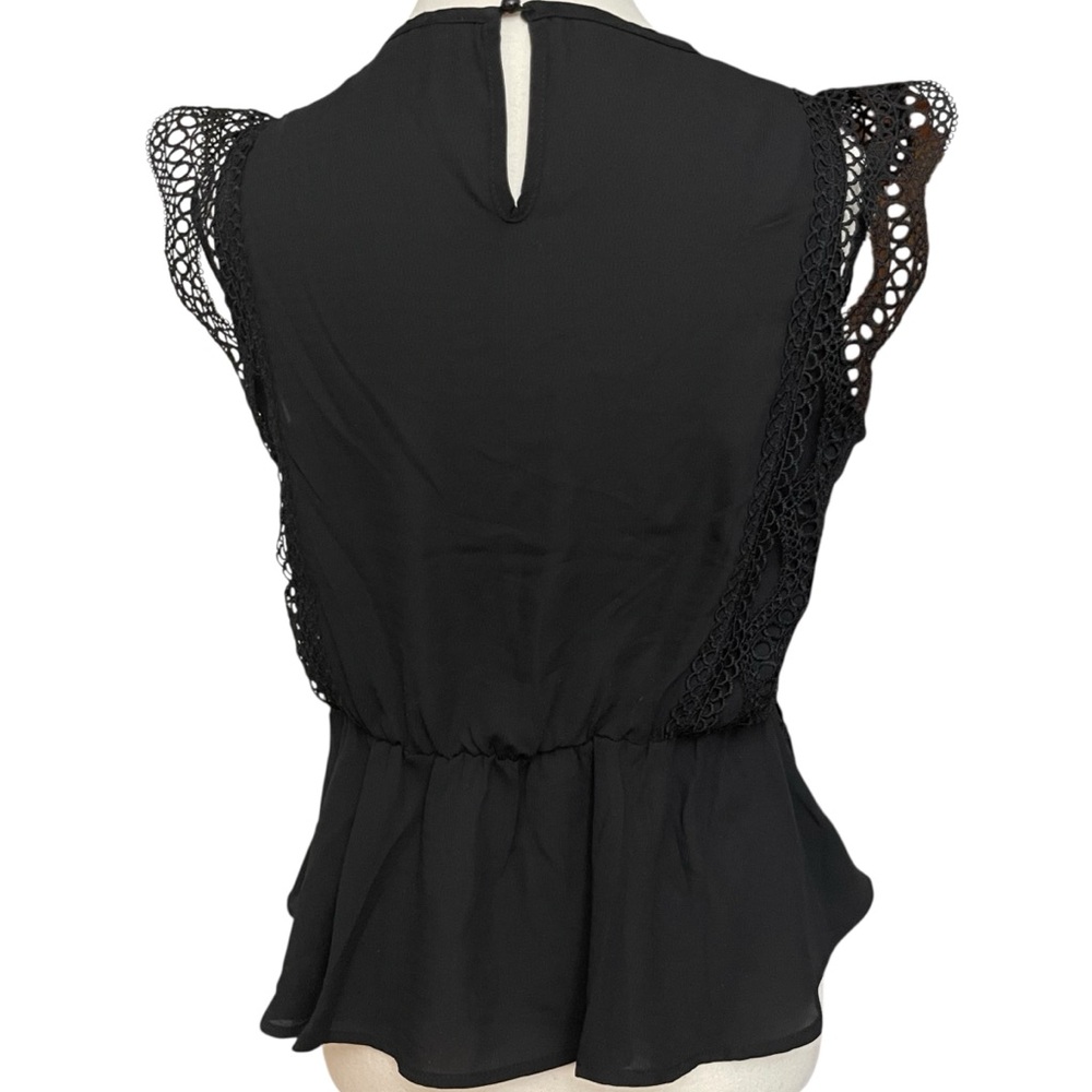 Haute Monde Black Flare Fit Lace‎ Crochet Embroidered Peplum Blouse - Picture 5 of 11